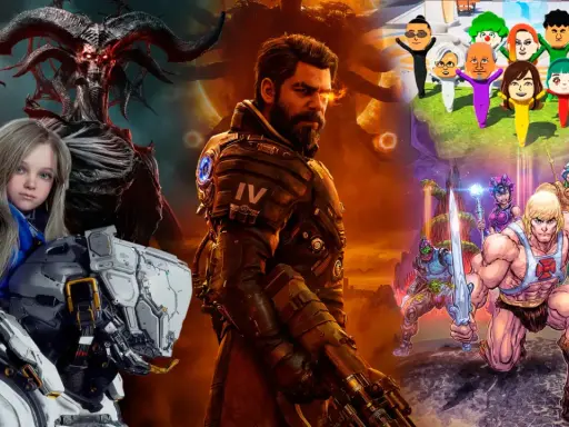 Montaje de personajes de videojuegos icónicos, desde el terror de Diablo hasta He-Man y avatares, representando diversas plataformas de juegos.