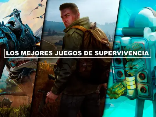 Montaje de imágenes de juegos de supervivencia para PS4: un guerrero en un dinosaurio mecánico, un hombre con mochila y arma, y un astronauta en un planeta alienígena.
