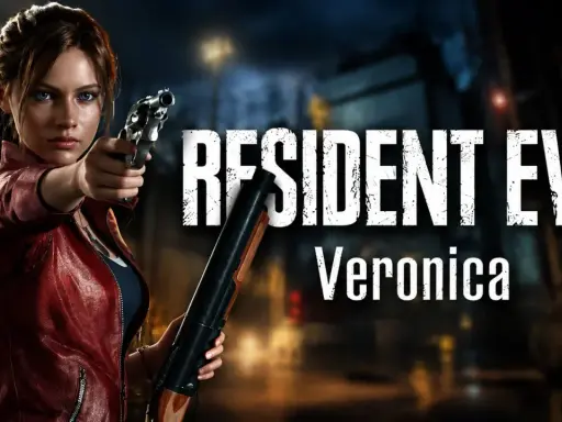Claire Redfield, con su icónica chaqueta roja, empuña un arma en Resident Evil: Code: Veronica.