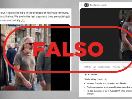 Un hombre con barba y pelo largo camina por la calle, desmintiendo rumores sobre su muerte. La imagen, que se viralizó como "la última noche", es falsa.