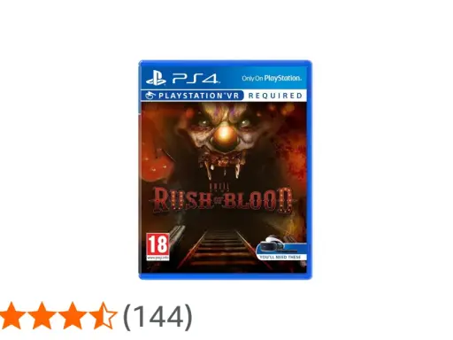 Caja del juego "Until Dawn: Rush of Blood" para PS4, uno de los mejores juegos VR PS4. Terrorífico payaso y vías de tren.