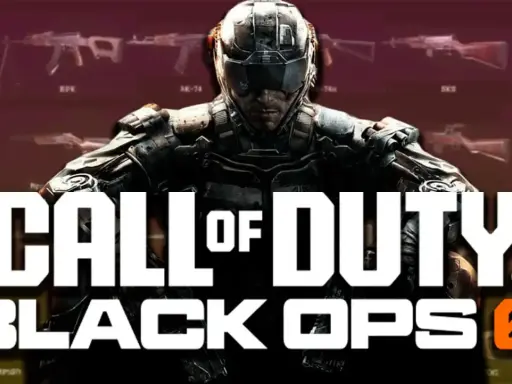 Soldado futurista con armadura y casco, rodeado de armas. El logo "CALL OF DUTY BLACK OPS 6" domina la imagen.