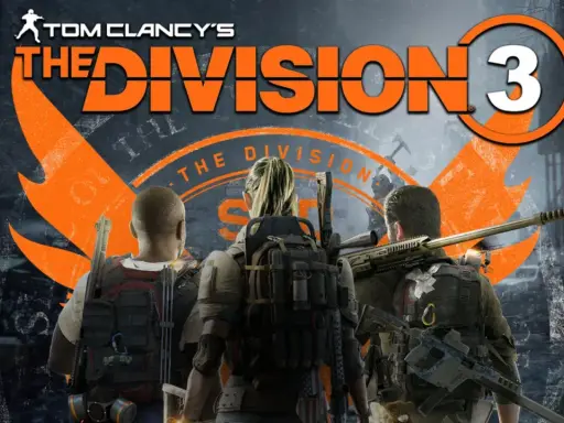 Tres agentes de The Division 3, con equipo táctico y armas, se preparan para la misión.
