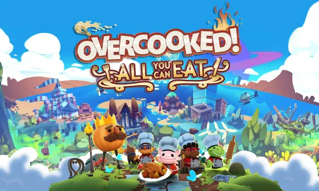 Personajes de "Overcooked! All You Can Eat" listos para divertidos juegos multijugador ps5 gratis. ¡A cocinar!