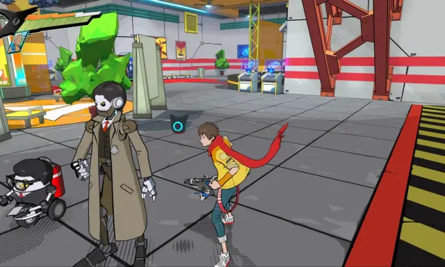 Personajes de Hi-Fi Rush en un entorno futurista.