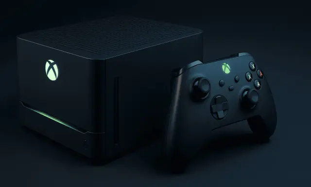 Consola Xbox negra con mando, lista para la nueva Xbox 2026.