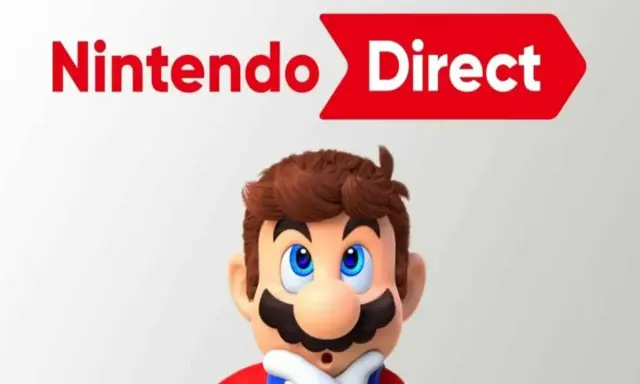 Mario mira sorprendido el logo de Nintendo Direct.