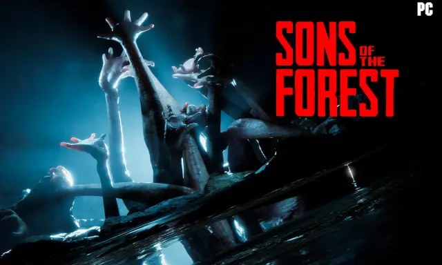 Manos pálidas emergen de la oscuridad en the forest 2, un grito silencioso en la penumbra.
