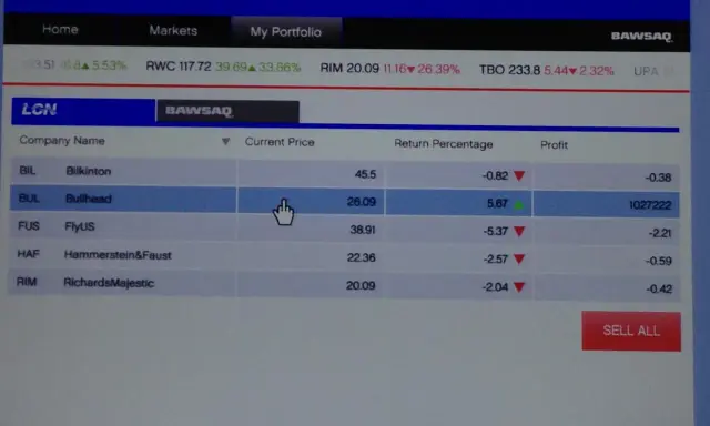Pantalla de GTA V modo historia. Se muestra el menú de bolsa LCN con acciones como Bullhead y FlyUS. ¡A invertir en bolsa GTA V modo historia!