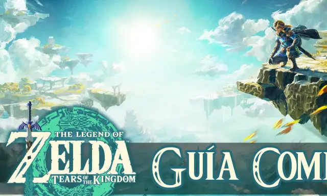 Link se agacha en un acantilado, contemplando las islas celestes de Zelda Tears of the Kingdom.