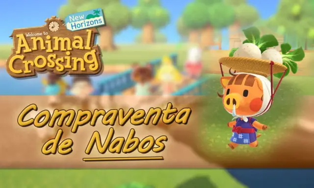 La cerdita Daisy Mae de Animal Crossing New Horizons lleva una cesta de nabos en la cabeza.