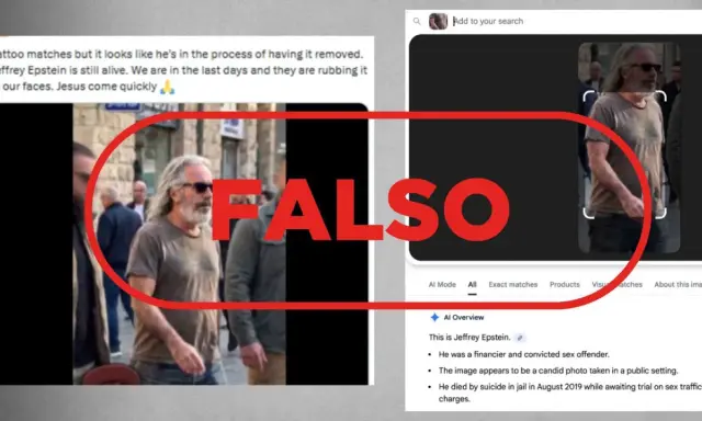 Un hombre con barba y pelo largo camina por la calle, desmintiendo rumores sobre su muerte. La imagen, que se viralizó como "la última noche", es falsa.