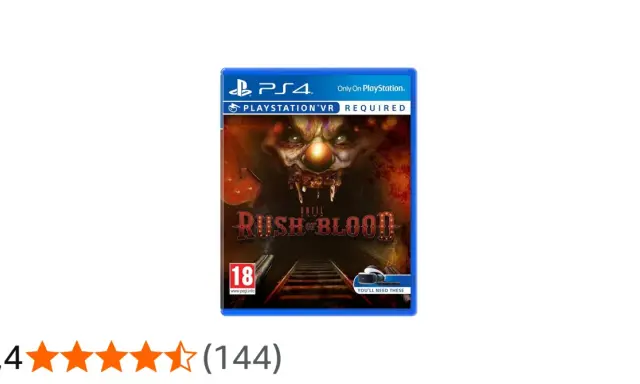 Caja del juego "Until Dawn: Rush of Blood" para PS4, uno de los mejores juegos VR PS4. Terrorífico payaso y vías de tren.