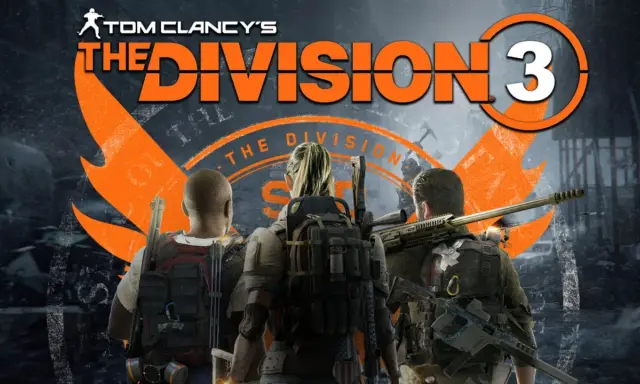 Tres agentes de The Division 3, con equipo táctico y armas, se preparan para la misión.