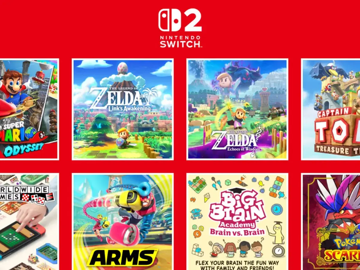 Selección de los mejores juegos Nintendo Switch: Super Mario Odyssey, Zelda, Captain Toad, ARMS, Big Brain Academy y Pokémon Scarlet.