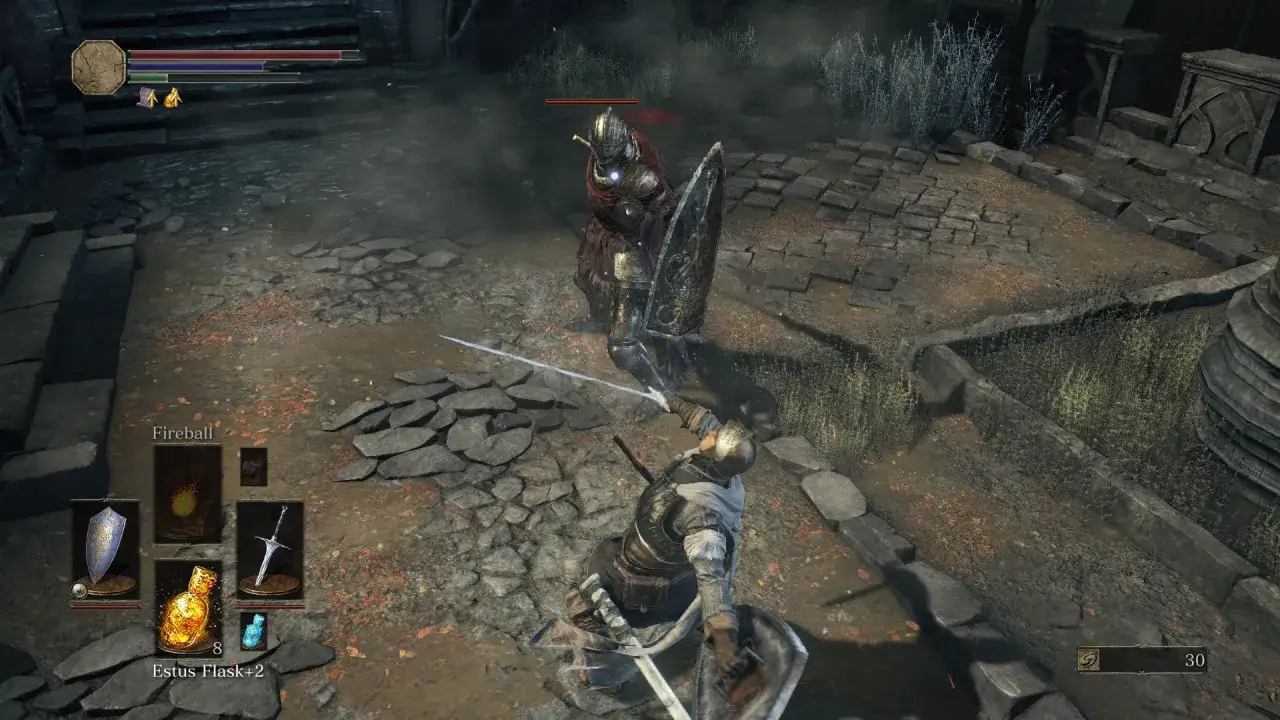 Un caballero lucha contra un enemigo en Dark Souls 3. Los requisitos del juego son altos, pero la acci&oacute;n vale la pena.