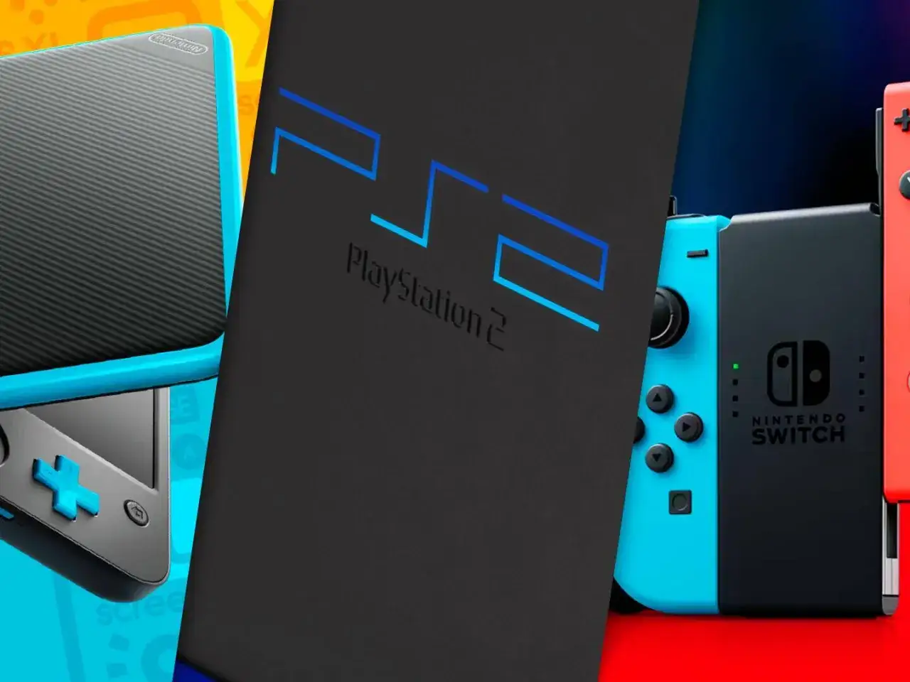 Consolas m&aacute;s vendidas de la historia: Nintendo 2DS, PlayStation 2 y Nintendo Switch.