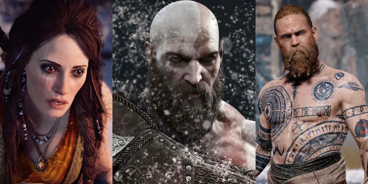La mujer llora, Kratos mira fijamente y un guerrero tatuado se prepara para la batalla en este nuevo God of War.