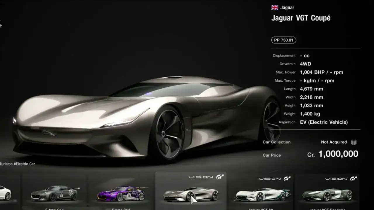 Jaguar VGT Coupé, un eléctrico futurista de Gran Turismo 8, con 1004 CV y 1.400 kg.