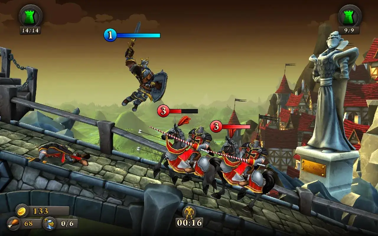 Caballeros en carga, un guerrero a&eacute;reo y un monumento en un juego de estrategia para PS4.