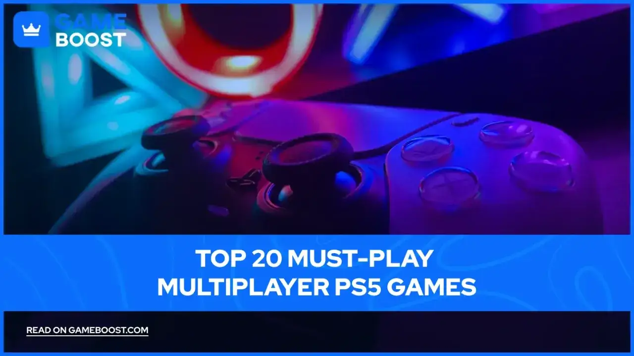 Mando de PS5 con luces neón, listo para jugar los mejores juegos multijugador PS5 gratis. ¡Descubre el top 20!